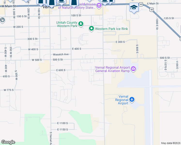map of restaurants, bars, coffee shops, grocery stores, and more near 394 East 600 South in Vernal