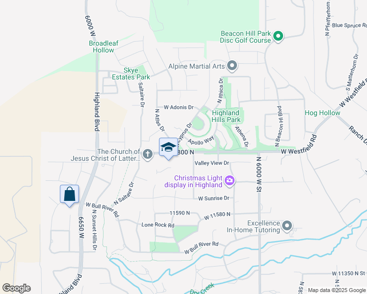 map of restaurants, bars, coffee shops, grocery stores, and more near 11825 North 6260 West in Highland