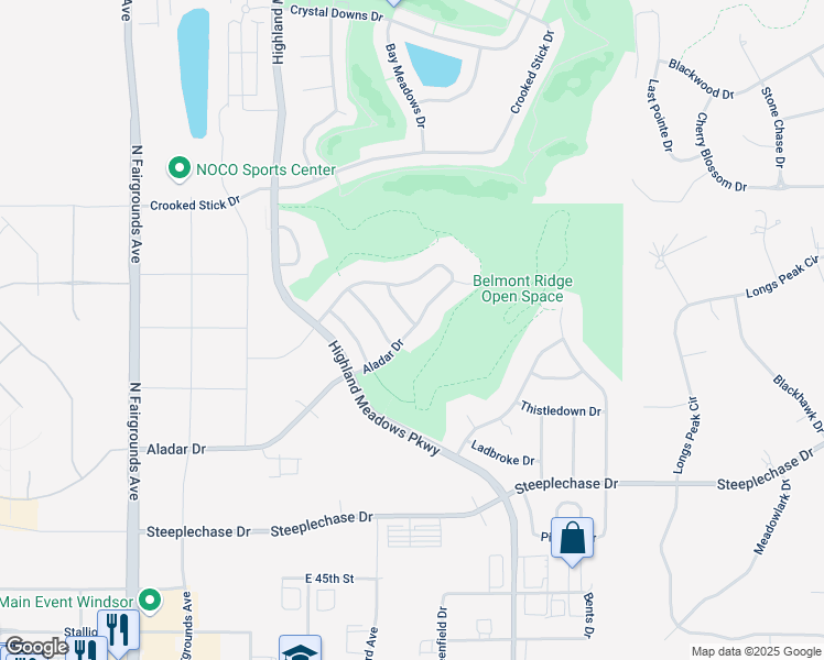 map of restaurants, bars, coffee shops, grocery stores, and more near 7021 Aladar Drive in Windsor