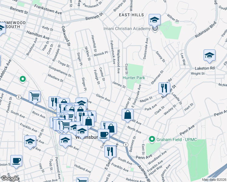 map of restaurants, bars, coffee shops, grocery stores, and more near 1431 Cresson Street in Pittsburgh