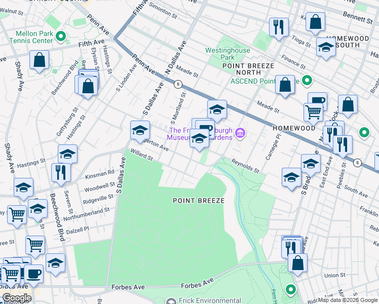 map of restaurants, bars, coffee shops, grocery stores, and more near 508 South Lang Avenue in Pittsburgh