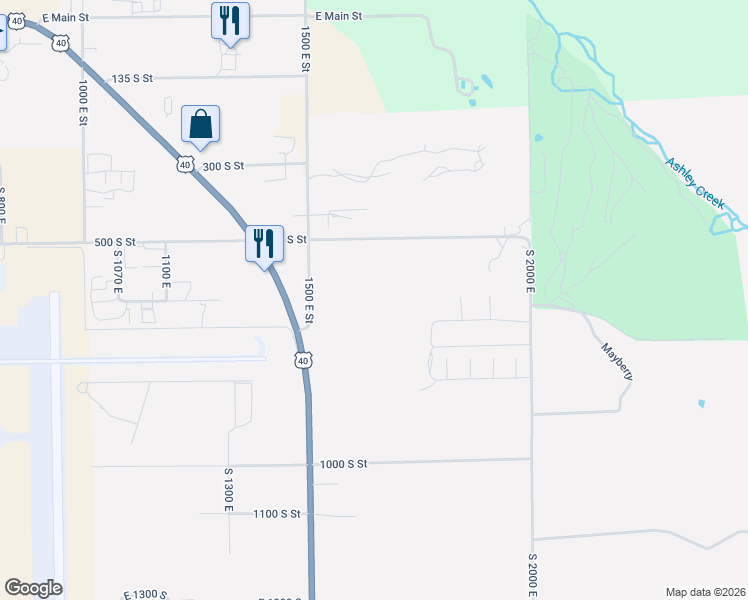 map of restaurants, bars, coffee shops, grocery stores, and more near 1698 East 500 South in Vernal