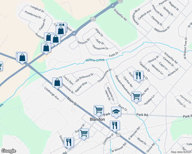 map of restaurants, bars, coffee shops, grocery stores, and more near 138 Spirit Court in Blandon