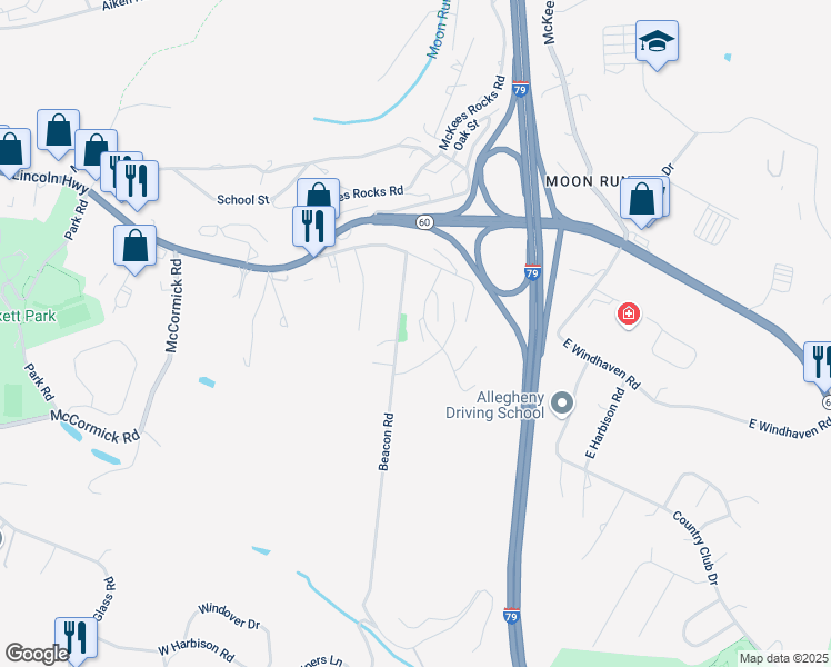 map of restaurants, bars, coffee shops, grocery stores, and more near 705 Wingate Drive in Pittsburgh