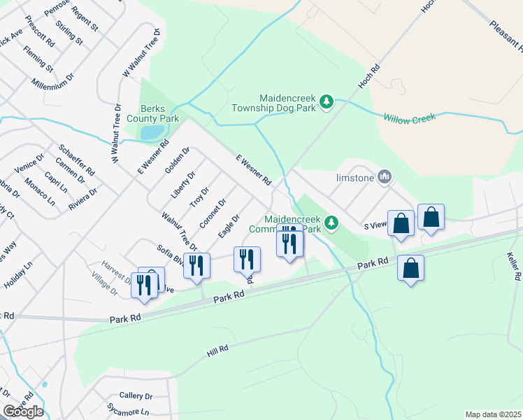 map of restaurants, bars, coffee shops, grocery stores, and more near 636 Golden Drive in Blandon