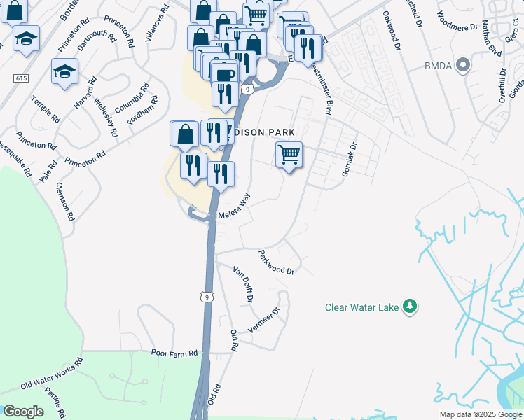 map of restaurants, bars, coffee shops, grocery stores, and more near 1091 U.S. 9 in Old Bridge