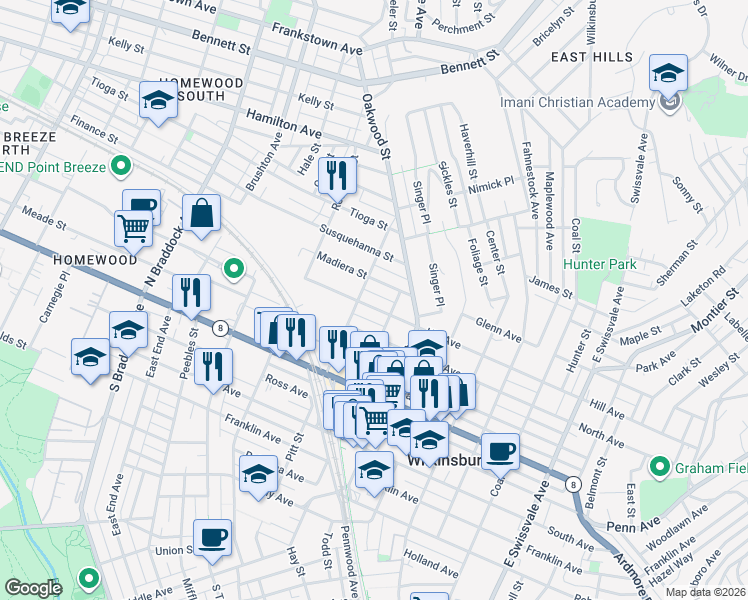 map of restaurants, bars, coffee shops, grocery stores, and more near 500 Holmes Street in Pittsburgh