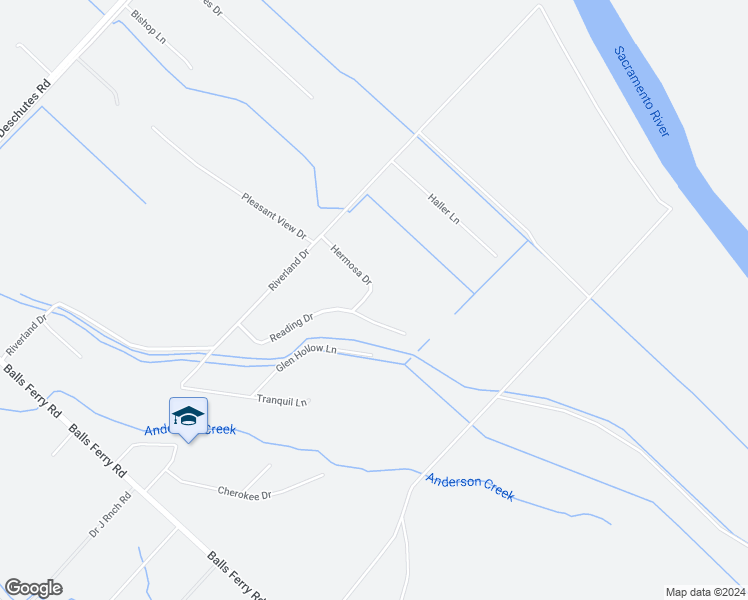 map of restaurants, bars, coffee shops, grocery stores, and more near 22084 Hermosa Drive in Anderson