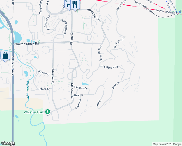 map of restaurants, bars, coffee shops, grocery stores, and more near 3195 Apres Ski Way in Steamboat Springs