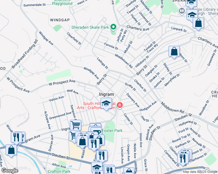 map of restaurants, bars, coffee shops, grocery stores, and more near 14 Stowe Street in Pittsburgh