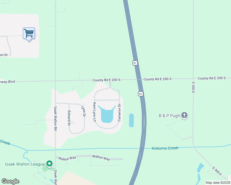 map of restaurants, bars, coffee shops, grocery stores, and more near 2110 Cameron Drive in Kokomo