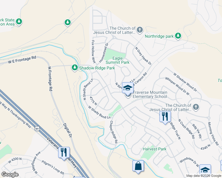 map of restaurants, bars, coffee shops, grocery stores, and more near 2668 Nile Drive in Lehi