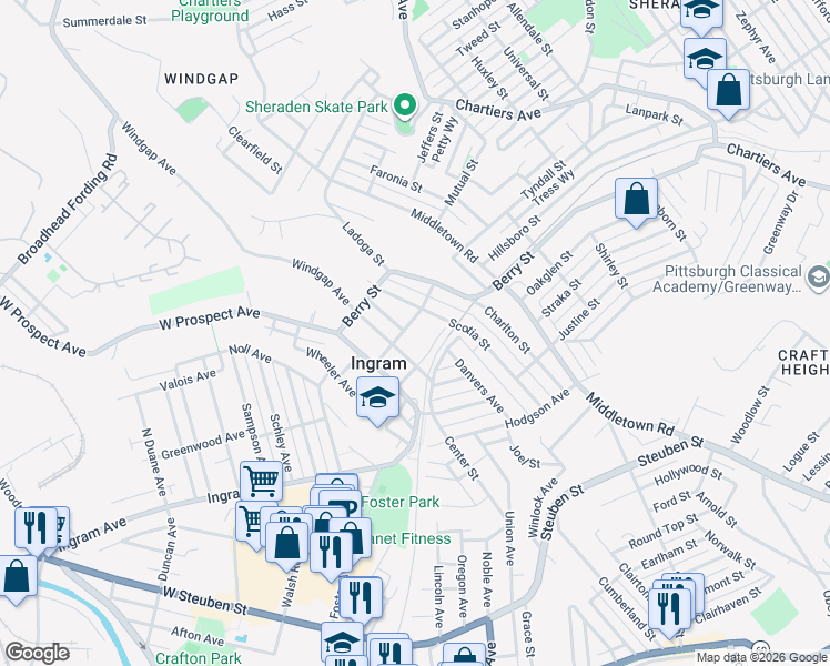 map of restaurants, bars, coffee shops, grocery stores, and more near 227 Scotia Street in Pittsburgh