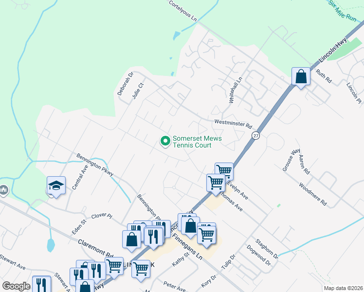 map of restaurants, bars, coffee shops, grocery stores, and more near Reler Lane in Franklin Township