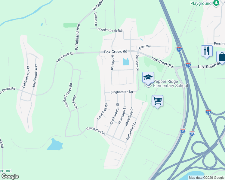 map of restaurants, bars, coffee shops, grocery stores, and more near 2910 Steppe Lane in Bloomington