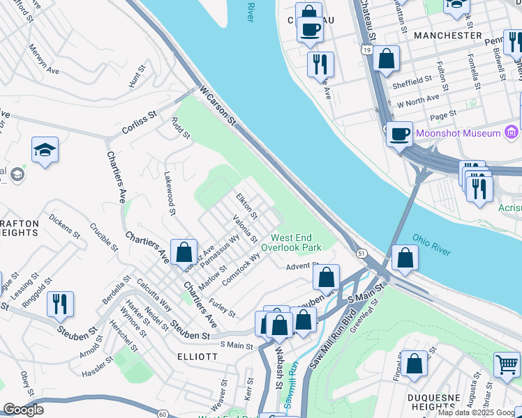 map of restaurants, bars, coffee shops, grocery stores, and more near 944 Rue Grande Vue Street in Pittsburgh
