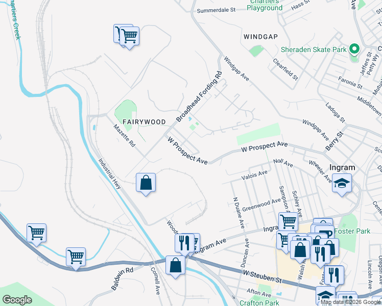 map of restaurants, bars, coffee shops, grocery stores, and more near 419 Fairywood Street in Pittsburgh