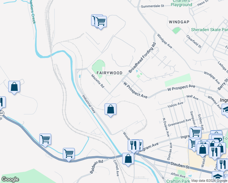 map of restaurants, bars, coffee shops, grocery stores, and more near in Pittsburgh