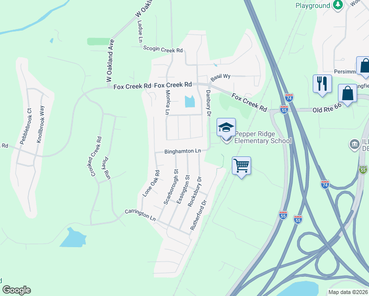 map of restaurants, bars, coffee shops, grocery stores, and more near 2910 Steppe Lane in Bloomington