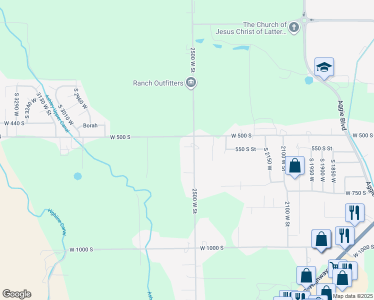 map of restaurants, bars, coffee shops, grocery stores, and more near 546 South 2500 West in Vernal