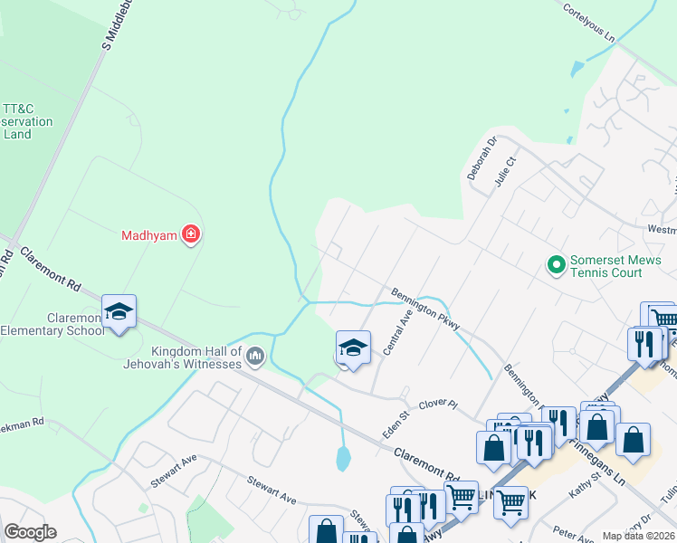 map of restaurants, bars, coffee shops, grocery stores, and more near 155 Bennington Parkway in Franklin Township