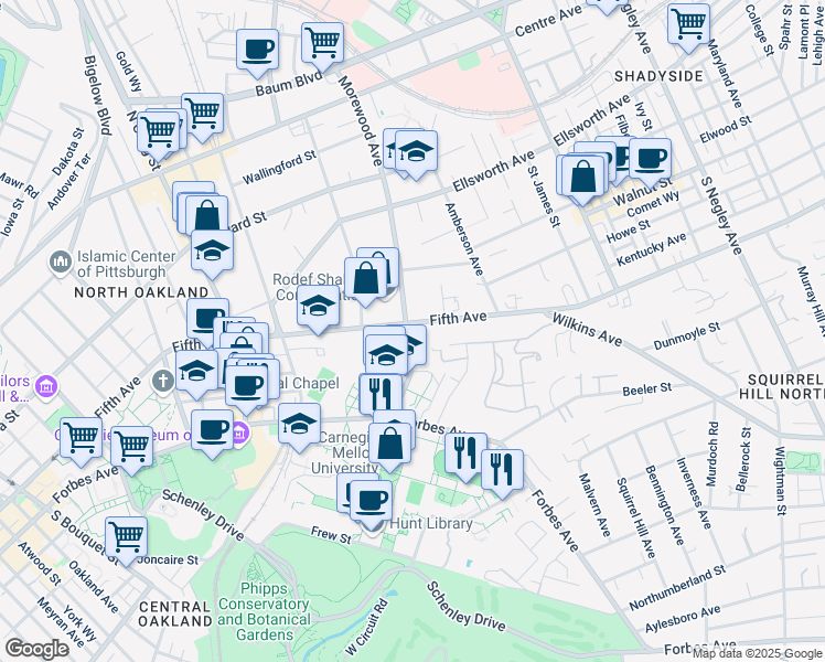map of restaurants, bars, coffee shops, grocery stores, and more near in Pittsburgh