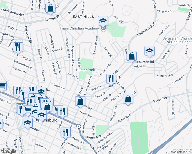 map of restaurants, bars, coffee shops, grocery stores, and more near 1123 Sherman Street in Pittsburgh