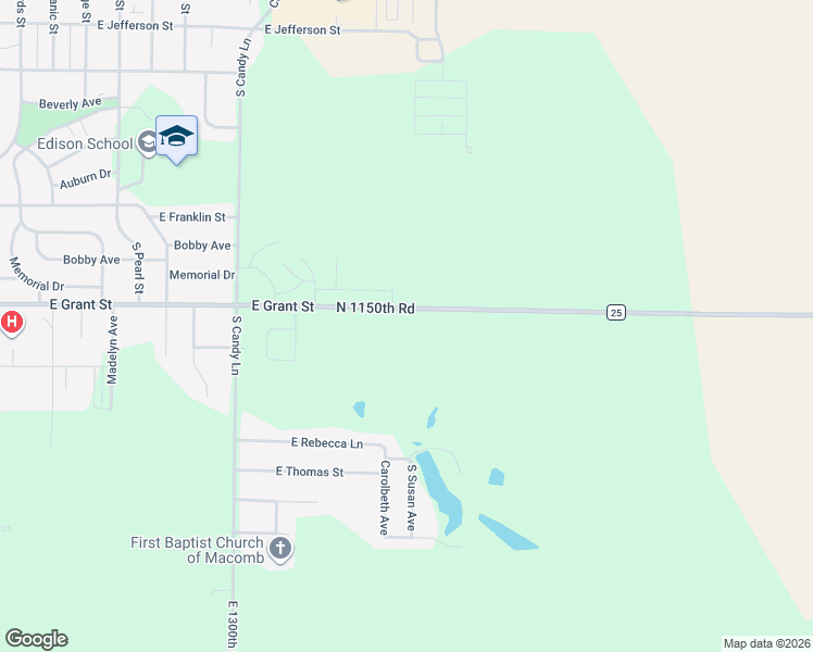 map of restaurants, bars, coffee shops, grocery stores, and more near 12125 North 1150th Road in Macomb