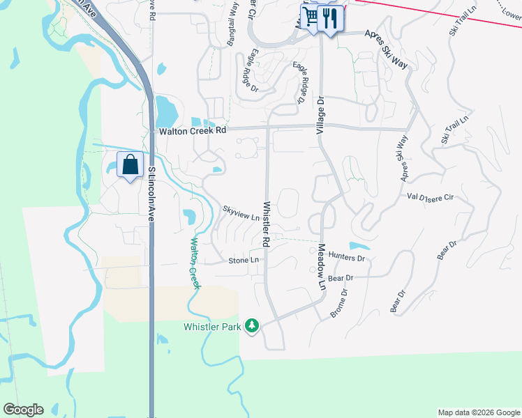 map of restaurants, bars, coffee shops, grocery stores, and more near 1500 Skyview Lane in Steamboat Springs