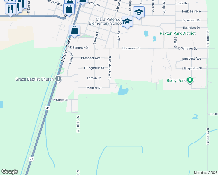 map of restaurants, bars, coffee shops, grocery stores, and more near 449 Meuser Drive in Paxton