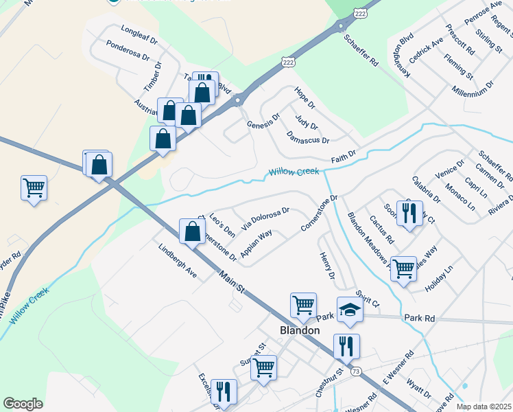 map of restaurants, bars, coffee shops, grocery stores, and more near 98 Spirit Court in Blandon
