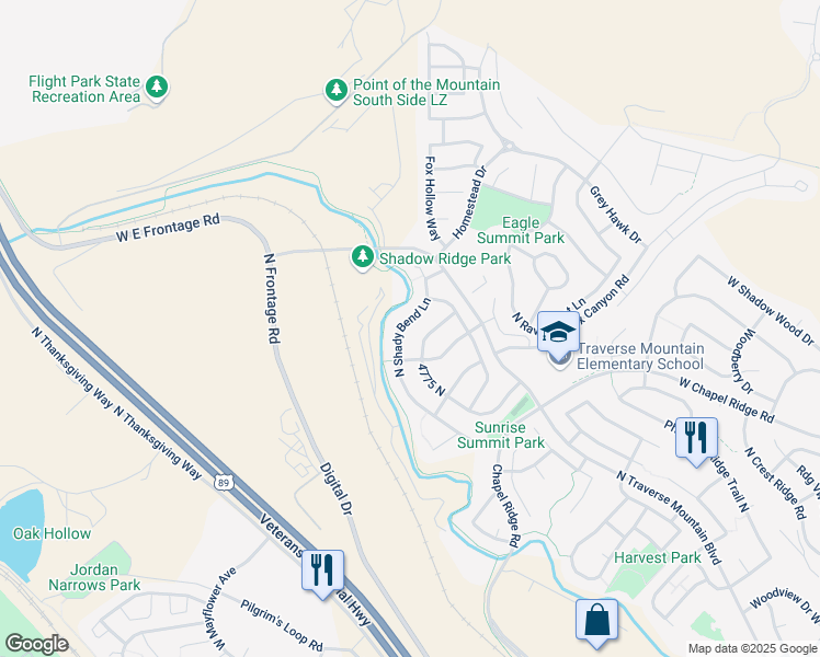 map of restaurants, bars, coffee shops, grocery stores, and more near 4854 North Shady Bend Lane in Lehi