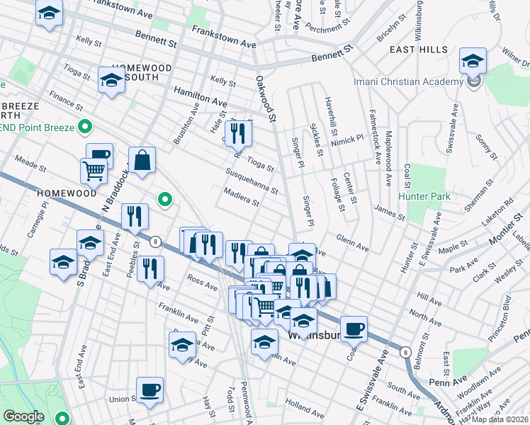 map of restaurants, bars, coffee shops, grocery stores, and more near 500 Holmes Street in Pittsburgh