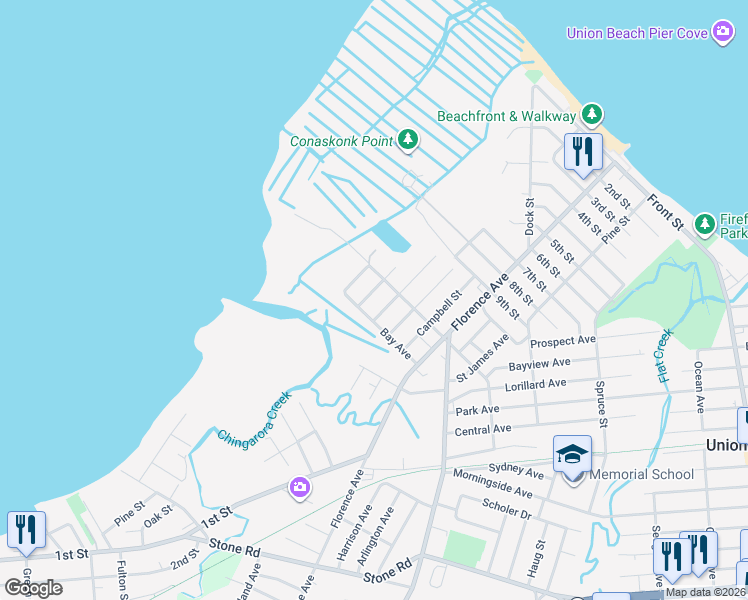 map of restaurants, bars, coffee shops, grocery stores, and more near 511 Bay Avenue in Union Beach