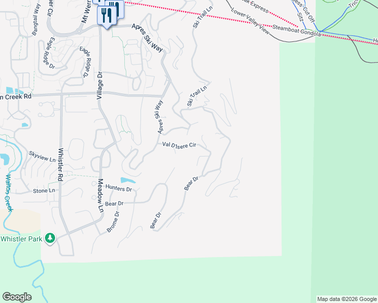 map of restaurants, bars, coffee shops, grocery stores, and more near 2582 Innsbruck Court in Steamboat Springs