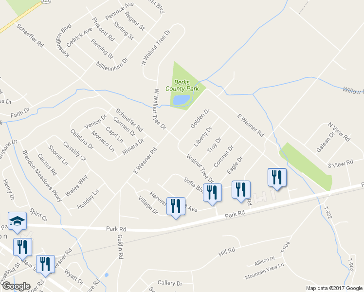 map of restaurants, bars, coffee shops, grocery stores, and more near 511 Walnut Tree Drive in Blandon