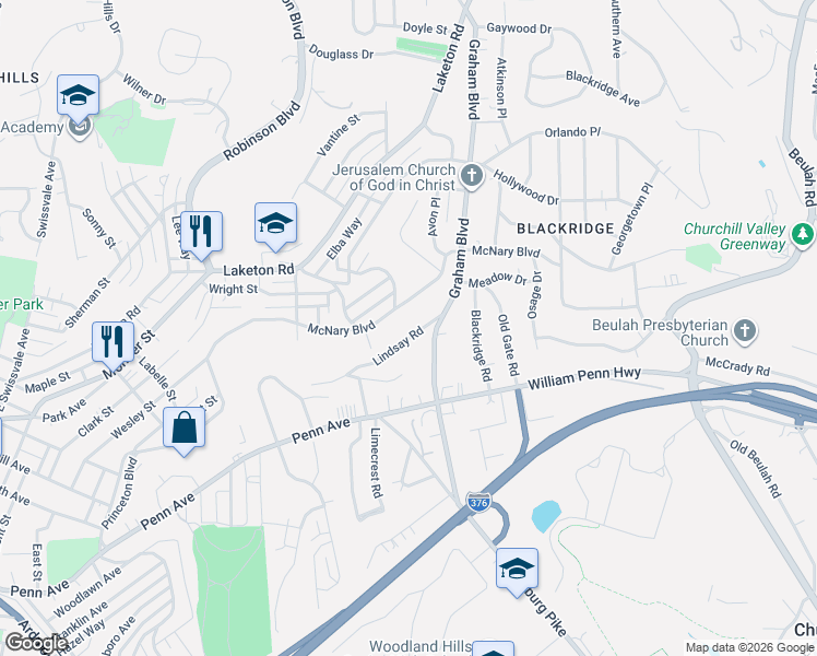 map of restaurants, bars, coffee shops, grocery stores, and more near 2042 McNary Boulevard in Pittsburgh