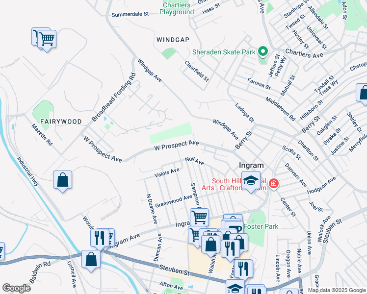 map of restaurants, bars, coffee shops, grocery stores, and more near 189 West Prospect Avenue in Pittsburgh
