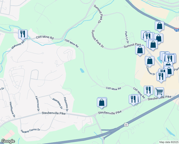 map of restaurants, bars, coffee shops, grocery stores, and more near 372 Cliff Mine Road in Coraopolis