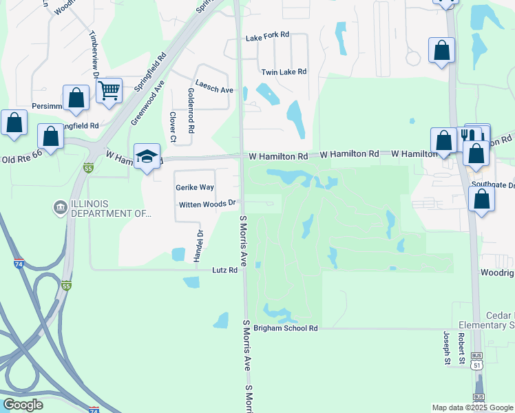 map of restaurants, bars, coffee shops, grocery stores, and more near 16 Prairie Vista Court in Bloomington