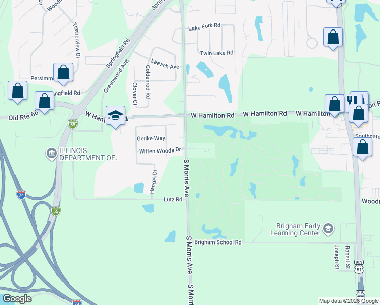 map of restaurants, bars, coffee shops, grocery stores, and more near 28 Prairie Vista Court in Bloomington