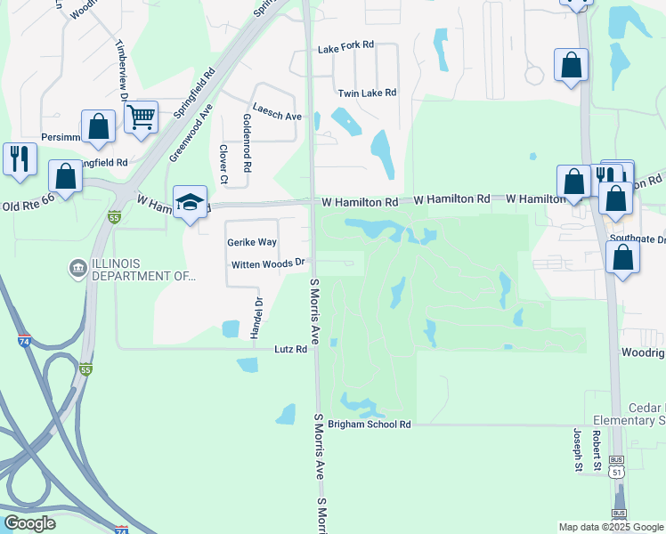 map of restaurants, bars, coffee shops, grocery stores, and more near 16 Prairie Vista Court in Bloomington