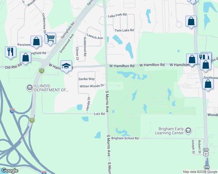 map of restaurants, bars, coffee shops, grocery stores, and more near 28 Prairie Vista Court in Bloomington