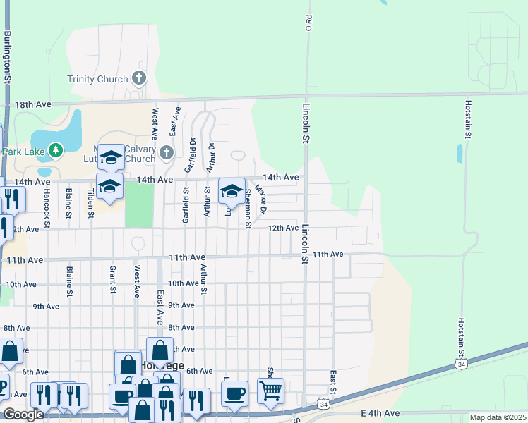 map of restaurants, bars, coffee shops, grocery stores, and more near 1201 Pamela Avenue in Holdrege
