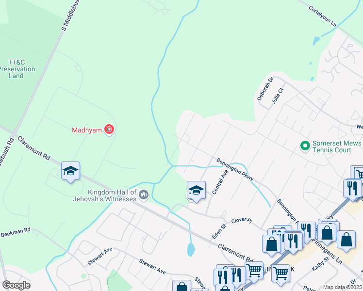 map of restaurants, bars, coffee shops, grocery stores, and more near 155 Bennington Parkway in Franklin Township