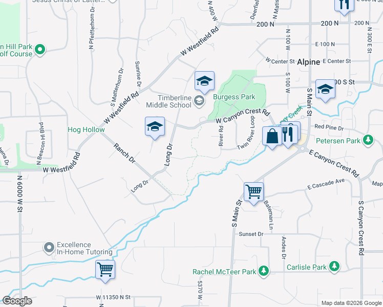 map of restaurants, bars, coffee shops, grocery stores, and more near 504 Long Drive in Alpine