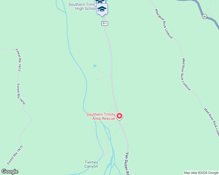 map of restaurants, bars, coffee shops, grocery stores, and more near Van Duzen Road in Mad River