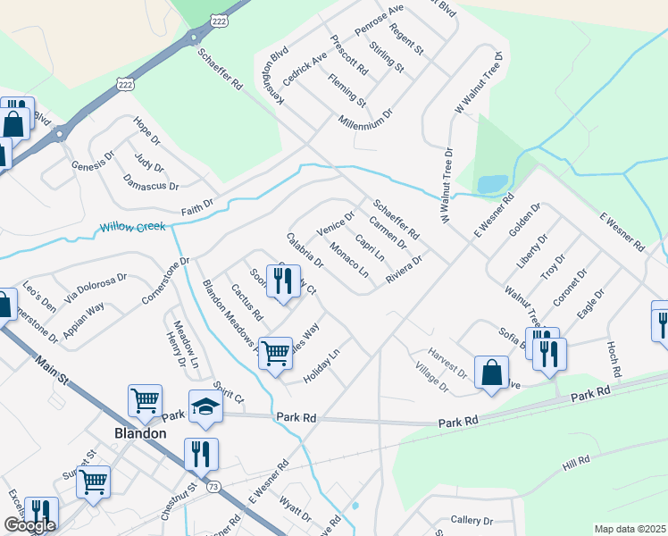 map of restaurants, bars, coffee shops, grocery stores, and more near 411 Riviera Dr in Blandon