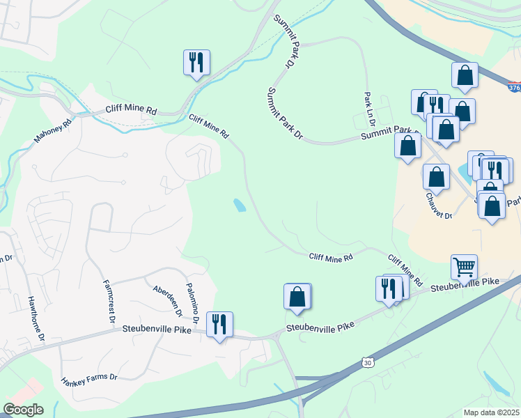 map of restaurants, bars, coffee shops, grocery stores, and more near 372 Cliff Mine Road in Coraopolis