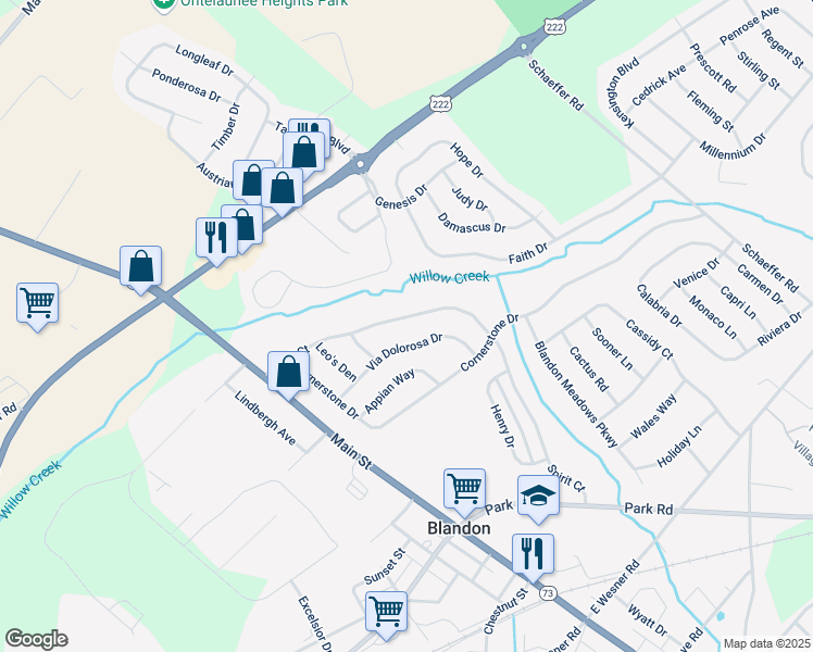 map of restaurants, bars, coffee shops, grocery stores, and more near 98 Spirit Court in Blandon